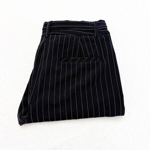 Rachel Zoe Pinstripe Pant Belted Waist Slack Pant Black Size 4
